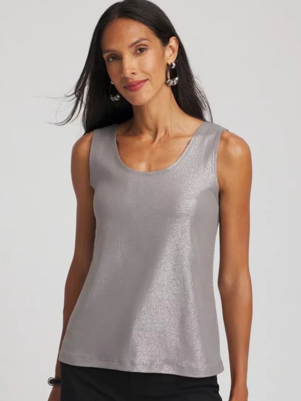 Chico's Foiled Microfiber Tank Top Size 3 US XL Metallic Silver Shimmer Holiday